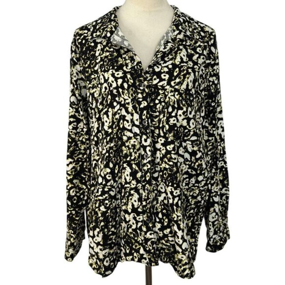 Rock‎ & Republic Abstract Print Button Down Blouse Long Sleeve Career Womens XXL